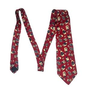 Valentino Giovanni Geometric Red Silk Printed Vintage Tie